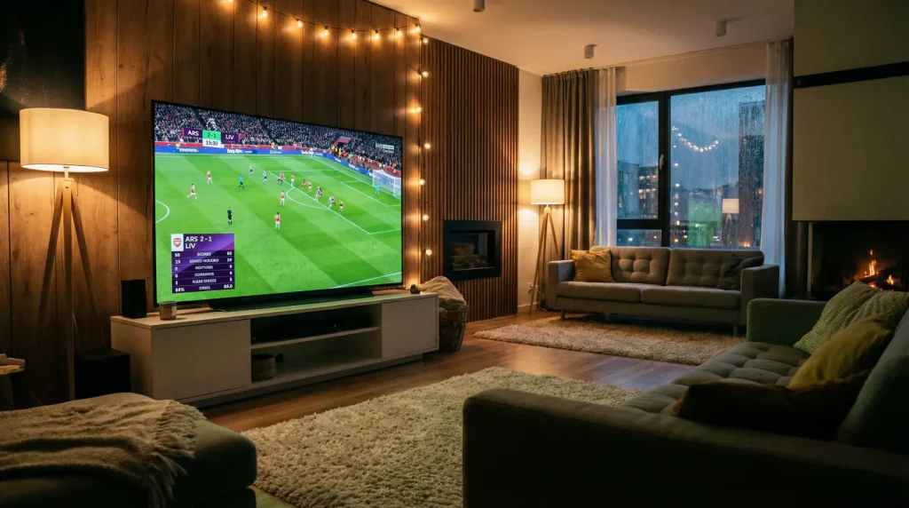 Pantalla de televisión mostrando un partido de fútbol de la MLS en streaming