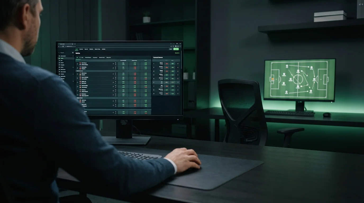 Analista revisando cuotas americanas de la MLS en una pantalla de ordenador