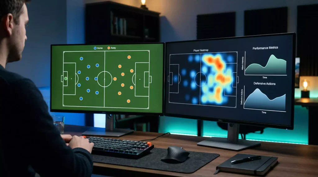 Gráfico de estadísticas avanzadas de fútbol MLS con métricas xG sobre un campo de juego verde